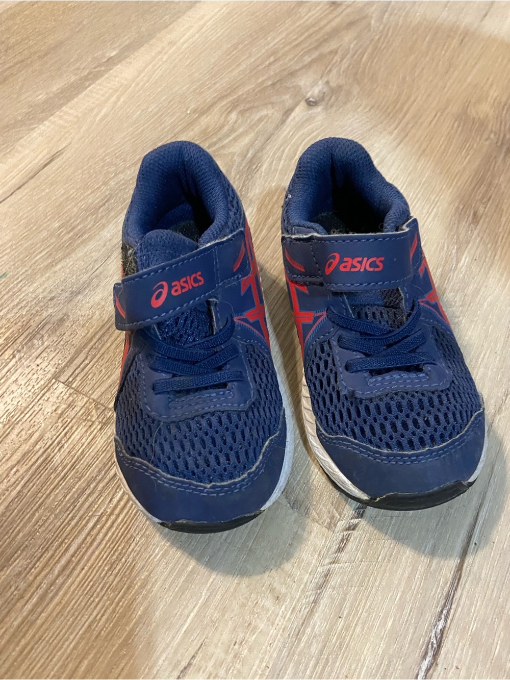 ASICS Kids Navy and Red Velcro Athletic Sneakers